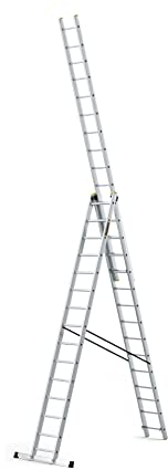 DRABEST Leiter PRO Serie Aluleiter 3-teilig Mehrzweckleiter 3x15 Stufen Leiter Multifunktionsleiter Kombileiter bis 150 kg Beslastbar - Arbeitshöhe 10,39 m - inkl. Eimerhaken