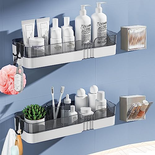 DEPAOTLUX 2 Stück Badezimmer Regal,Ohne Bohren Badezimmerregale, Kleber Duschregal,Duschkörbe an der Wand montiert für Küchen und Badezimmer (Grau)