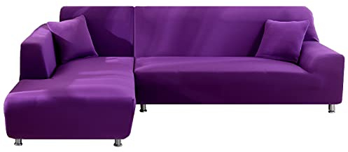 YOPOIY Strecken Sofabezug L Form 2 STK L Form Sofa überzug Elastisch Sofabezug Ecksofa L Form Für Möbelschutz -Lila 1-4+2 Sitzer