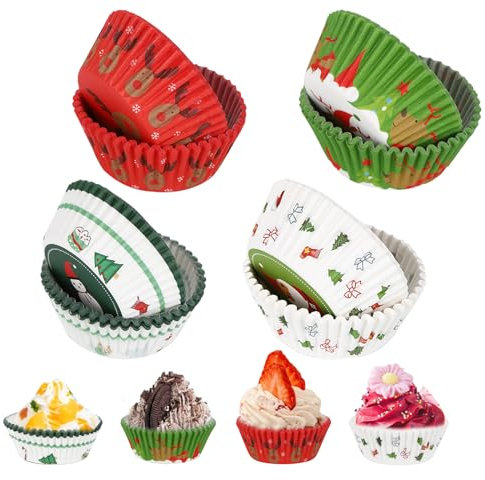 200 Stück Cupcake Muffin,fettdichte Cupcake-Förmchen,Cupcake-Formen,Cupcake Backbecher für Party Hochzeit Geburtstag,Weihnachts-Cupcake-Topper und Verpackungen,Weihnachtsfeier-Dekorationen