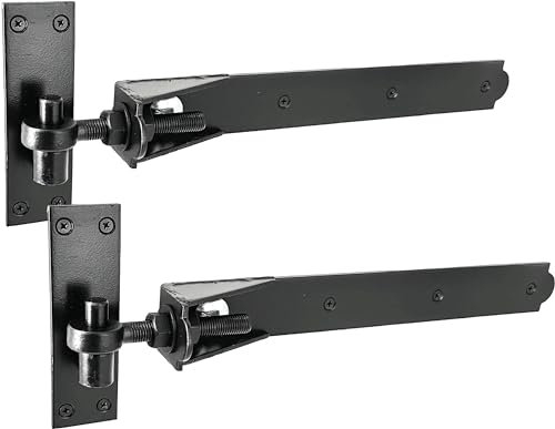 IRONTITE® Adjustable Black Gate Hinges Heavy Duty 450mm (18), Hook and Band Gate Hinges for Wooden Gates. Black Hook and Band Hinges with Fixings Included. (Black), 450ADBLK