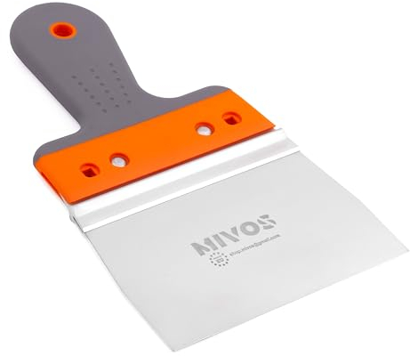 Mivos Espátula profesional de acero inoxidable 150 x 90 mm – Espátula para juntas con soporte de aluminio – Espátula alisadora con hoja de 150 mm de ancho – Espátula de limpieza con mango suave –