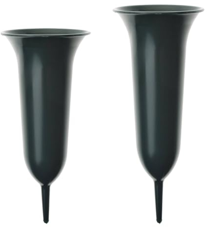 matches21 Lot de 2 vases funéraires résistants aux intempéries avec piquet comme décoration funéraire – Lot de vases de cimetière verts à planter en plastique – Vases de cimetière de 11,5 cm et 13 cm