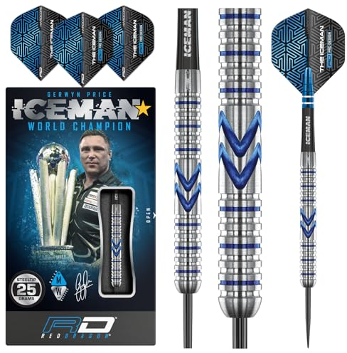 RED DRAGON Gerwyn Price Iceman Midnight Edition 25 Gramm Premium Wolfram Steeltip Dart Set mit Flüge und Schäften
