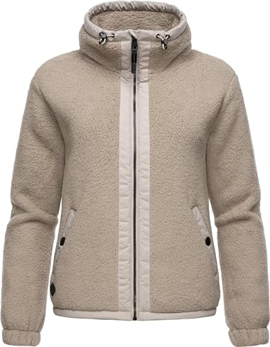Ragwear Damen Fleecejacke Kurze Teddyfleece-Jacke warm mit Kapuze Nordicka Bone24 Gr. XXL