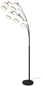 meineWunschleuchte Große Bogenlampe 5-flammig mit Stoffschirmen in Schwarz/Weiß, Höhe 200cm