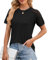 BellaDila Damen Sommer Spitze Kurzarm T-Shirt Rundhals Elegant Vorne Plissee Bluse Locker Top Tunika Oberteile 2024, Schwarz, L