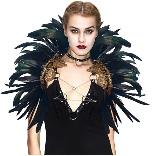 keland Damen Gothic Federkragen Federumhang Federschal Feder Schulter Kragen Umhang Cape (Gold)