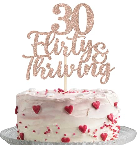 SYKYCTCY 1 Pack 30th Birthday Cake Topper Glitter 30 Flirty & Thriving Cake Pick Cheers to 30 Years Old Cupcake Decorations for happy 30th Birthday Anniversary Party Cake Decoration Rosegold