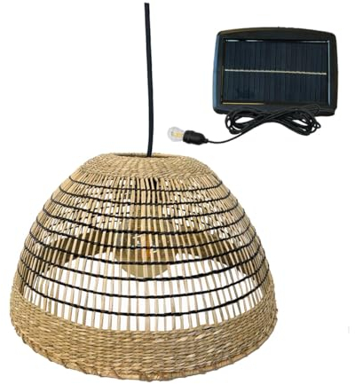 Lumisky Solar-Hängeleuchte CESARE Solar aus Meeresgras mit Hybridkabel, Netz- und Solarkabel, 5 m Länge