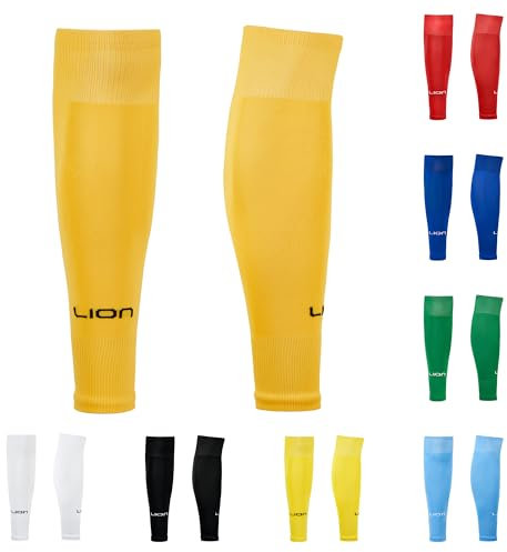 LION SPORTSWEAR Kids/Youth Football Sock Sleeves To Accompany Grip Socks - Fits Over Calf/Shin Pads - Variety Of Colors To Match Your Team Kit (Amber)