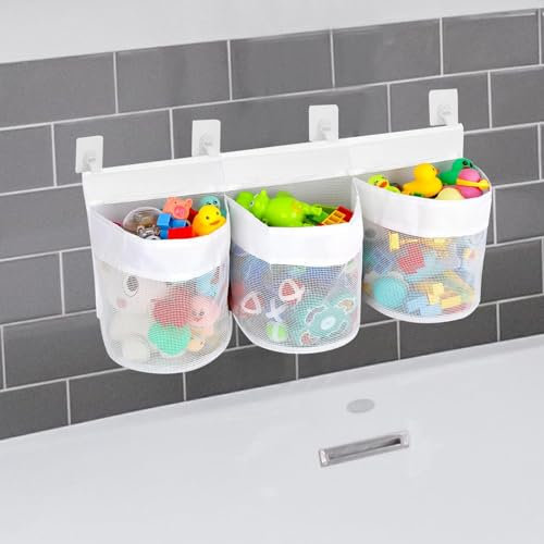 Almacenamiento de juguetes para bañera, gran capacidad, con 3 compartimentos, para el baño, almacenamiento de juguetes, bolsa de almacenamiento