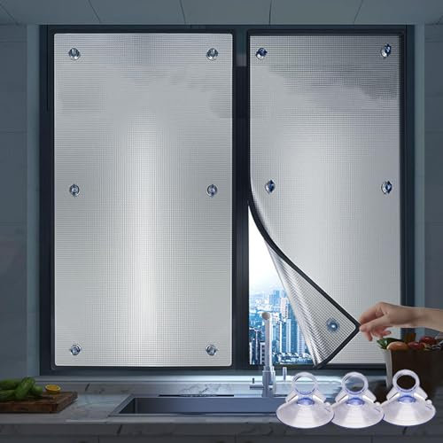 Sonnenschutzfolie für Fenster,Aluminiumfolie Reflektierende Fensterfolie,Wärmeschutzfolie mit Saugnäpfen,für Küche,Balkon,Schlafzimmer,Balkonfenster,50x180cm/20 x71-Silver