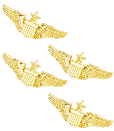 SUPERFINDINGS 4 Stück Flügelpin Gold Wing Pilot Abzeichen Piloten Kostüm Reversnadel Legierung Brosche Luftwaffe Flügelpin Pilotenflügelpin Metall Aviator Flügelpin Für Hut Hemd Uniform Piloten Kostüm
