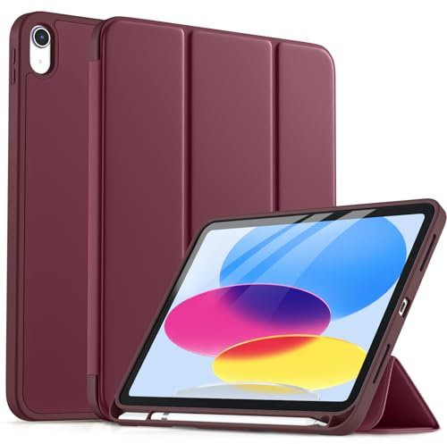 drivego Funda para iPad A16 11.ª Generación 2025 11 Pulgadas/10.ª Generación 2022 Tableta 10.9 Pulgadas, iPad 10 Gen con Portalápiz, Auto-Sueño/Estela, Cubierta Protectora de TPU, Vino Rojo