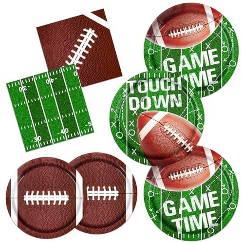 Football Party Supplies Plates and Napkins, 75Pcs Football Theme Party Decorations Tableware Set Including Football Paper Plates Napkins for Football Birthday Party Decorations