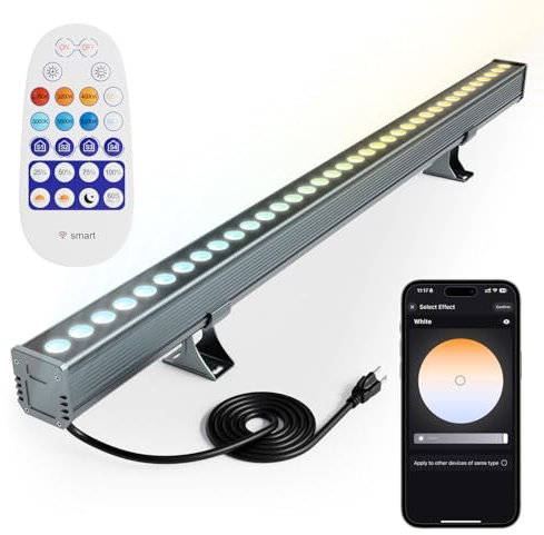 Yasotek Smart Wall Washer Lights 72W 9600lm Dimmable 2700K-6500K LED Bar Light APP & Remote Control for Outdoor, Work with Alexa/Google Assistant