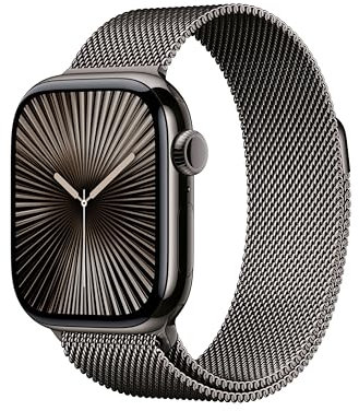 Apple Watch Series 10 GPS + Cellular Smartwatch con caja de titanio Pizarra de 46 mm y Pulsera Milanese Loop Pizarra - Talla M/L. Monitor de entreno, pantalla Retina siempre activa y neutro en carbono