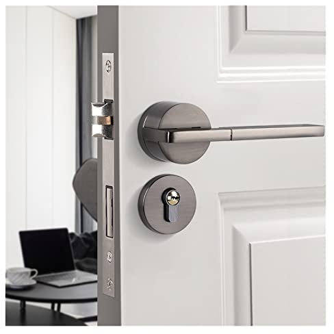 Smart Door Lock, Smart Door Handle Interior Exterior Knob Lever with Lock and Key Bedroom Bathroom Black for Home Magnet Aluminium Alloy Room,support fingerprint unlocking(Gris)