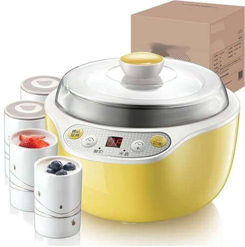 JODAIS Yaourtière, yaourtière Grecque avec minuterie, Doublure en Acier Inoxydable et récipient en céramique de 125 ML, yaourtière électrique Portable pour Fromage, natto, vin de Riz