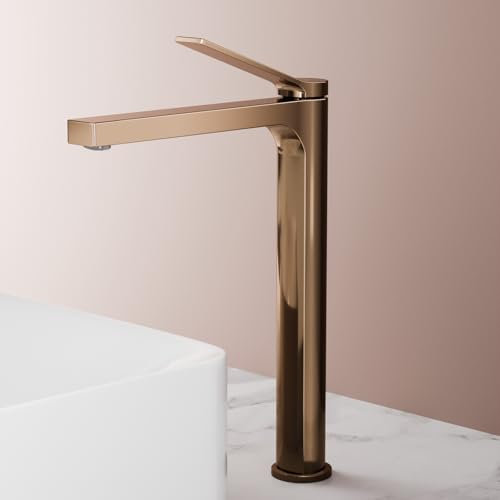 EMKE Robinet Lavabo Salle de Bain 335x233x46 mm, Or Rosé, Mitigeur en Laiton, Robinet de Cuisine avec Aérateur, Cartouche Céramique, Installation Facile