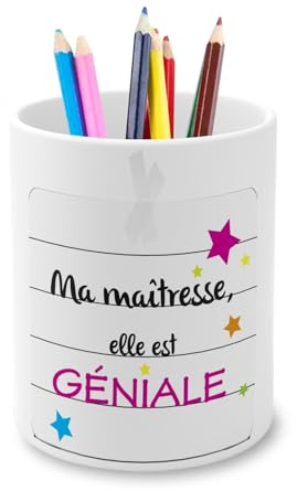 Pot à Crayon en Céramique - Ma Maîtresse elle est géniale Étoiles Multicolores - 325 ml