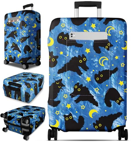 OffiEase Koffer-Schutzhüllen, groß, waschbar, wasserdicht, staubdicht, für Reisen, passend für 45,7 - 76,2 cm, schwarze katze, 26-28 inch
