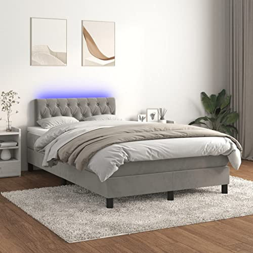 Festnight Boxspringbett 120x200 mit matratze und Led Bett 120x200 mit matratze und lattenrost Polsterbet 120x200 Bett mit LED Beleuchtung & kopfteil -Hellgrau-120 x 200 cm Type-3