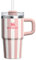STANLEY Quencher - Vaso H2.0 con asa y pajita, 591 ml, tapa de 3 posiciones, soporte para vasos compatible para viajes, vaso de acero inoxidable aislado, sin BPA, color melocotón cabaña brillante
