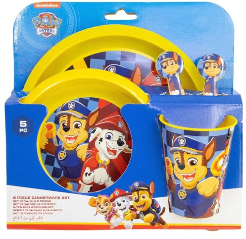 Set vajilla infantil reutilizable de 5 piezas: vaso, plato, cuenco y cubiertos de La Patrulla Canina