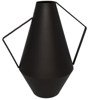 Vaso decorativo moderno, metallo nero opaco, 18 x 26 x 30 cm, design geometrico con manici