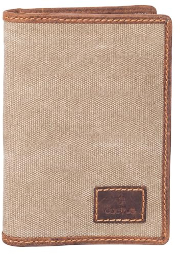Mala Leather Canvas & Hunter Leather RFID Passport Cover – 4 Card Slots, ID Window & Zip Pocket – Travel Wallet 14 x 10 x 1.5 cm - Cactus (Khaki)
