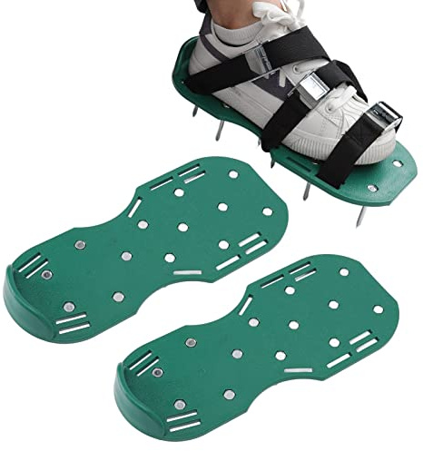 Lawn Aerator Shoes for Grass, Lawn Aerator Grass Spike Shoes with Metal Buckle Strap, Soil Yard Aerator Tool for Gardening, Lawns, Gardens, Courtyards (Green)