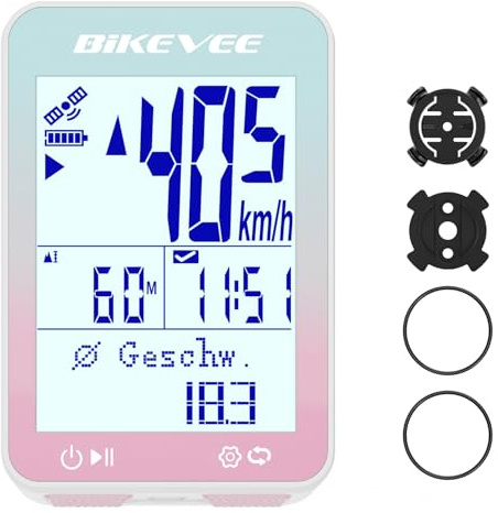 Bikevee GPS Fahrradcomputer Kabellos IPX7 Wasserdicht 2.4'' FSTN Display 28H Akku