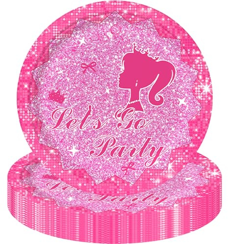 MOMAHUA 16Pcs Hot Pink Party Plates,7inch/18cm Paper Plates Princess Decorations for Kids,Hot Pink Themed Table Decors Birthday Party Supplies for 16 Guests