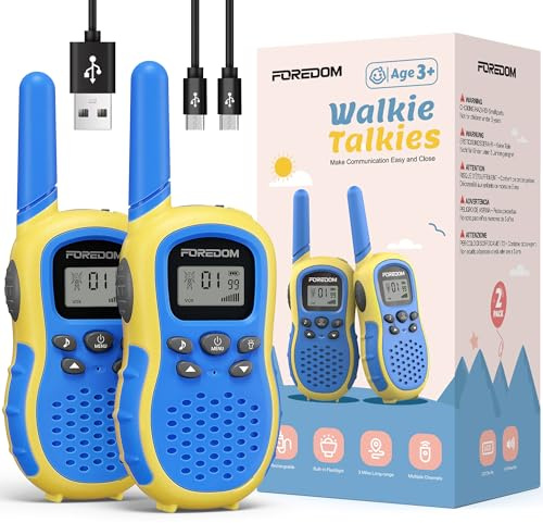 FOREDOM Wiederaufladbare Walkie Talkies für Kinder Walkie Talkies Funkgeräte Set 3-12 Jahre alte Jungen & Mädchen Spielzeug mit Taschenlampe, Abenteuer, Camping, Wandern – 2er Set
