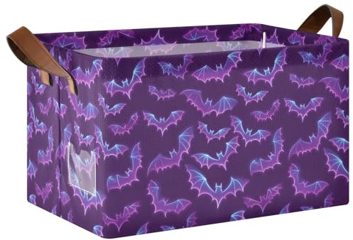 ISAOA Rechteckiger Aufbewahrungskorb mit Fledermaus-Design, zusammenklappbar, mit Griffen, für Zuhause, Küche, Büro, Schlafzimmer, Spielzeug, Schrank, Regal, Körbe