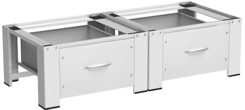 Eikuavons 2er Waschmaschinen-Untergestell mit Schublade 63×54×32 cm, verstärkte Stahl-Podeste bis 150 kg, Universal Unterbau & Erhöhung für Waschmaschine/Trockner