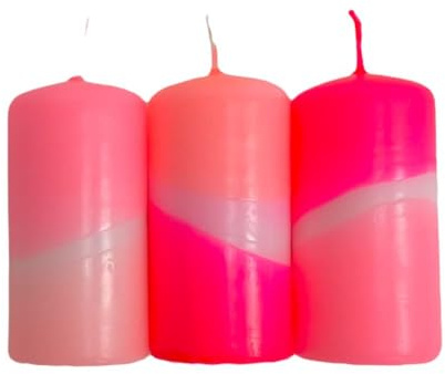 Stumpenkerzen - Orange, Pink und Weiß - Neon Farben - 2 Stück - 10 x 5 cm - Länge Brenndauer 35 Stunden - Unparfümierte - Paraffinwachs - Ohne Palmöl
