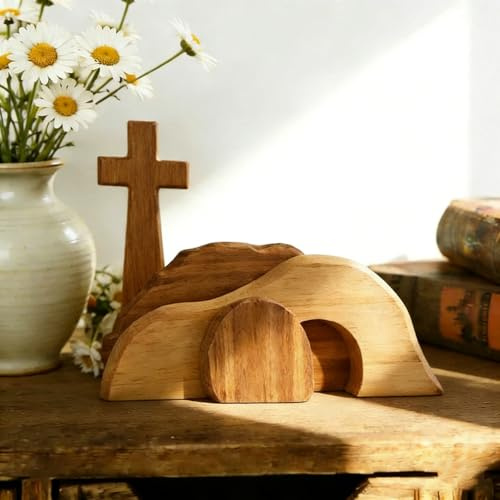 Generisch Ostergrab Deko - Hölzerne Weihnachtskrippen Tischdekoration Mit Auferstehungs-Szene | Krippe Szene Dekorationen | Das Leere Grab Für Zuhause, Kirche, Kaminsims | Osterfest Frühling