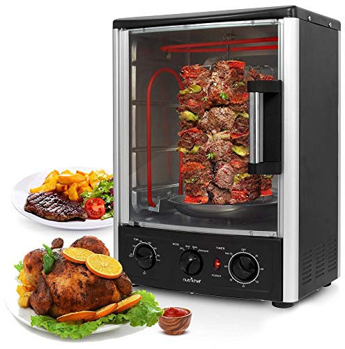 Nutrichef Upgraded Multi-Function Rotisserie Oven - Vertical Countertop Oven with Bake, Turkey Thanksgiving, Broil Roasting Kebab Rack with Adjustable Settings, 2 Shelves 1500 Watt - PKRT97
