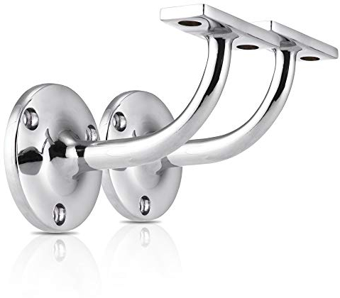 XFORT Set of 2 Polished Chrome Handrail Brackets, Banister Brackets for Stair Banister Handrail.