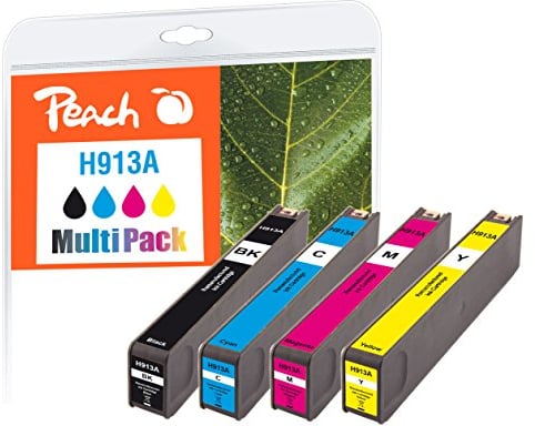 Peach H913/973 Spar Pack Druckerpatronen (BK, C, M, Y) ersetzt HP No. 913A, L0R95AE, F6T77AE, F6T78AE, F6T79AE - kompatibel zur neuesten Drucker Firmware - für z.B. HP PageWide Pro 477 dw