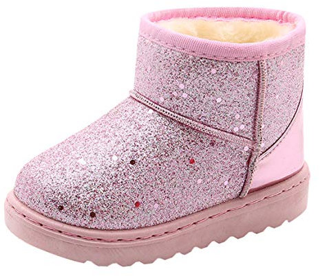 Happy Cherry Bottes Enfants Fille Antidérapant Chaud Enfant Bottes de Neige Hiver Fille Bébé Fourrure Chaussure Hiver Bebe Fille Souple Epais - Rose/Taille EU-24