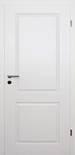 HORI® Zimmertür Komplettset mit Zarge und Türdrücker I Innentür weiß lackiert mit zwei Füllungen I Höhe 198,5 cm I Anschlag, Breite und Wandstärke wählbar I DIN rechts I 1985 x 860 x 140 mm