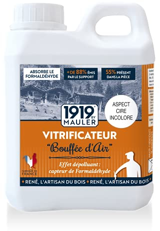 1919 BY MAULER - Vitrificateur parquet & escalier qualité pro - 1L - Aspect Cire Incolore : protection taches, rayures, usure longue durée, très faible odeur