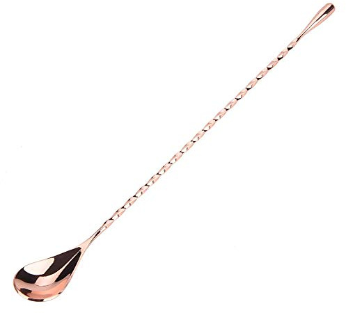 Barlöffel Rühroffel, Mischlöffel mit langem Griff, 1 Stück Edelstahl Cocktail Löffel Getränkekaffee mischen Schichtung Werkzeug mit langem Griff(Round Tail-Roségold)