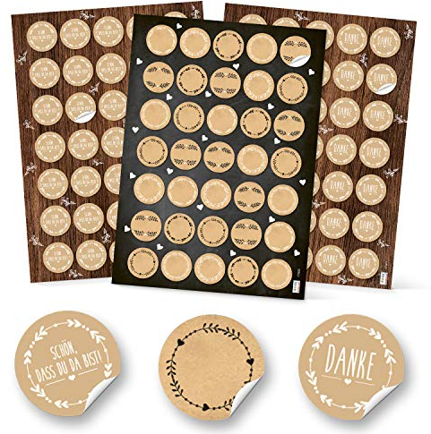 Logbuch-Verlag Aufkleber SET 3 x 35 Schön dass Du da bist + DANKE Kraftpapier blanko beige weiß Feste Kunden Gläser Etikett Verpackung give-away