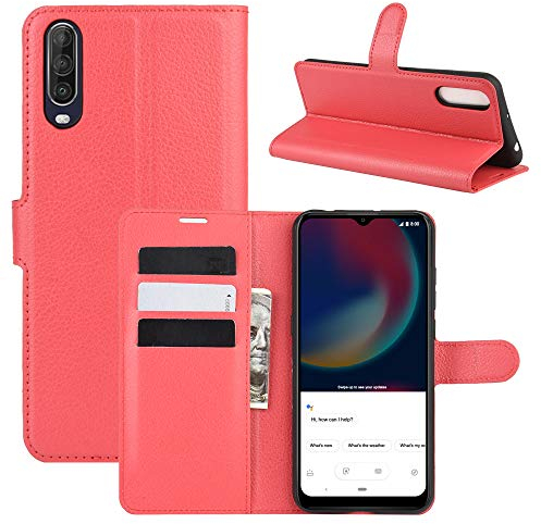 Fertuo Cover Wiko View 4 / View 4 Lite, Custodia Portafoglio Cover a Libro in Pelle Flip Case con Silicone Bumper, Fibbia Magnetica, Porta Carte, Kickstand, per Wiko View 4, Rosso
