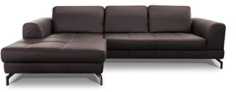 CAVADORE Ledergarnitur Benda / Großes Ecksofa mit XL-Longchair links & Federkern / Inkl. Sitztiefenverstellung / 284 x 87 x 175 / Echtleder: braun